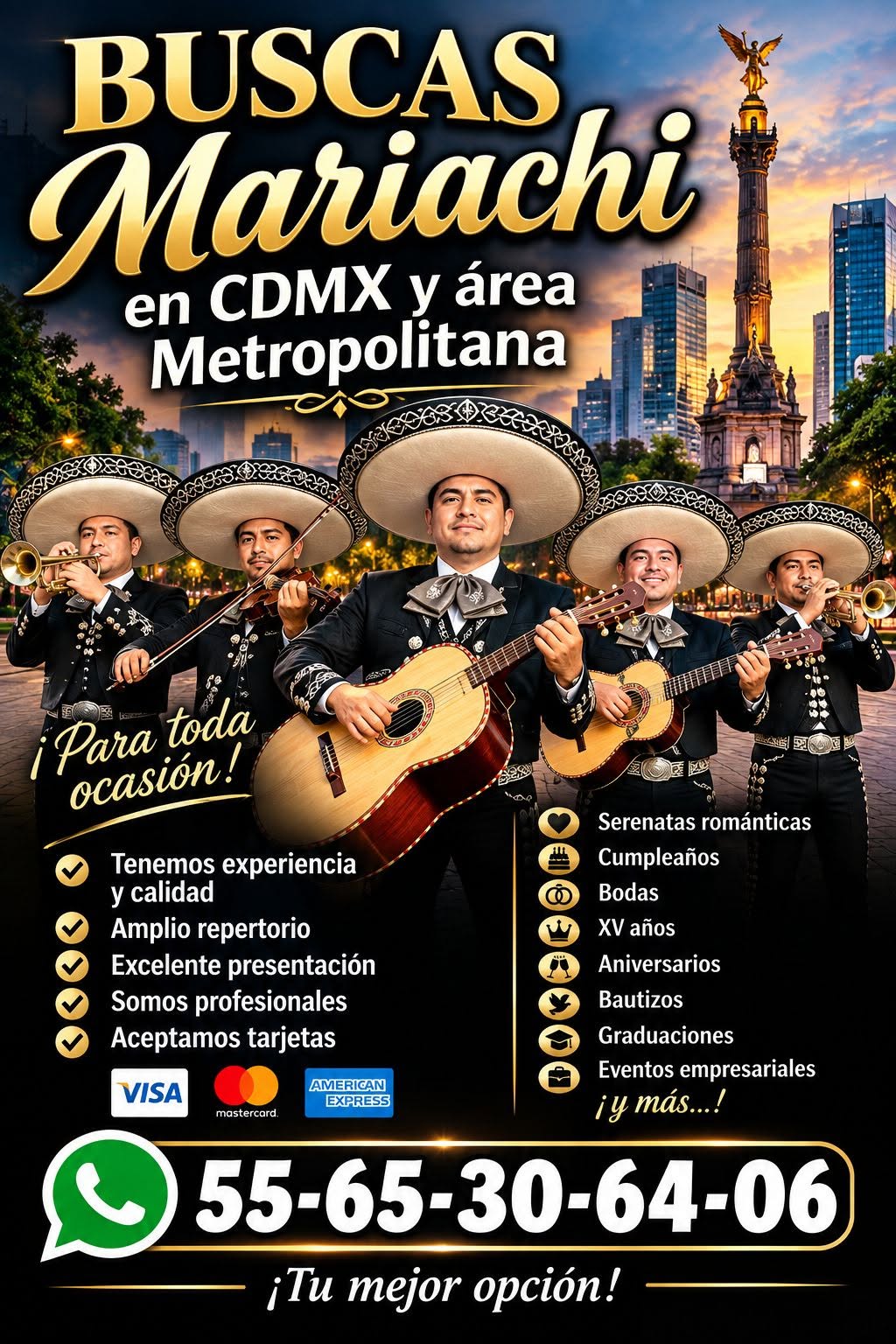 Información de contacto y presentación del mariachi